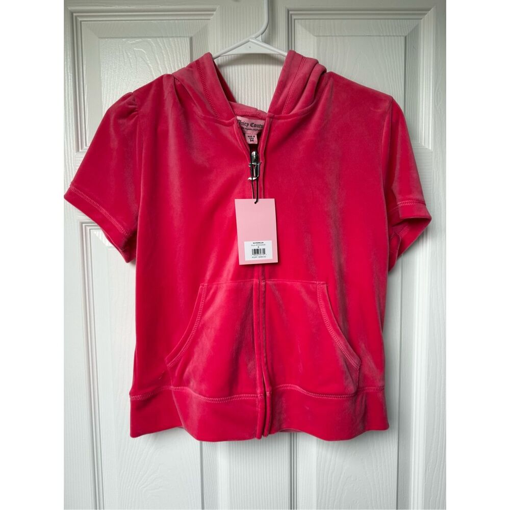 Juicy Couture Medium Pink Valor Short Sleeve Zip Up NEW Sparkle Sellout